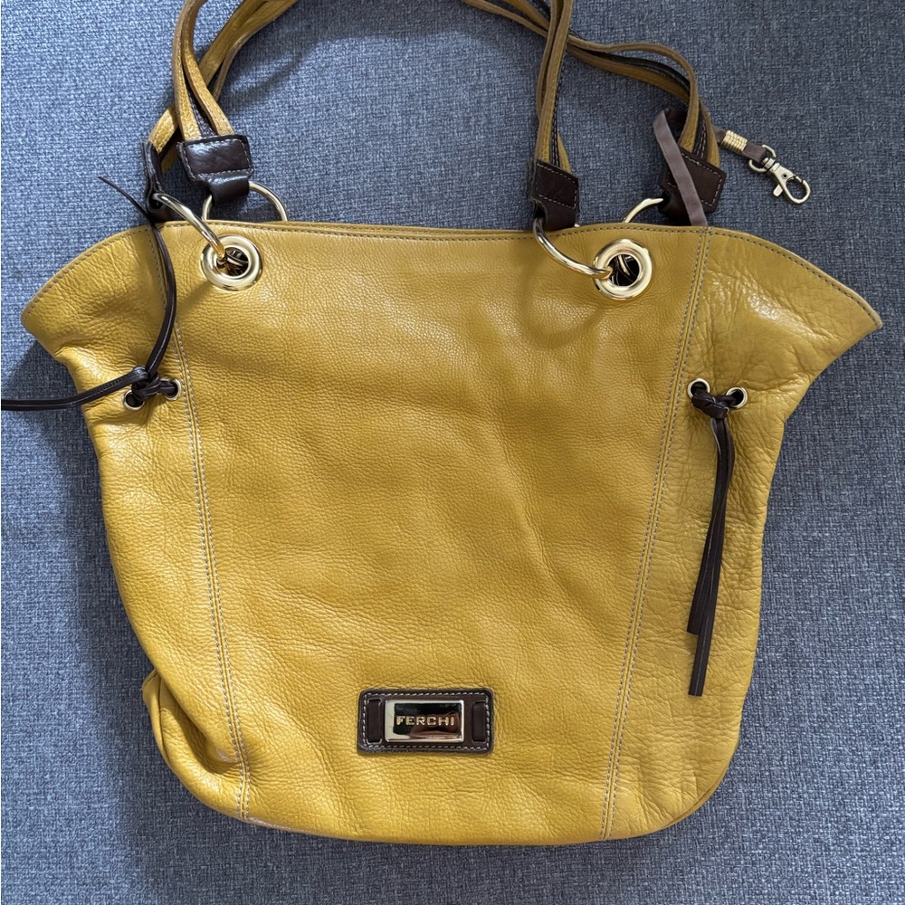 Yellow Leather Tote Bag